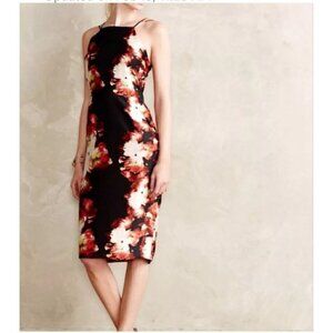 Greylin Paeonia Sheath Dress Size S Strappy Floral Black Midi Anthropologie